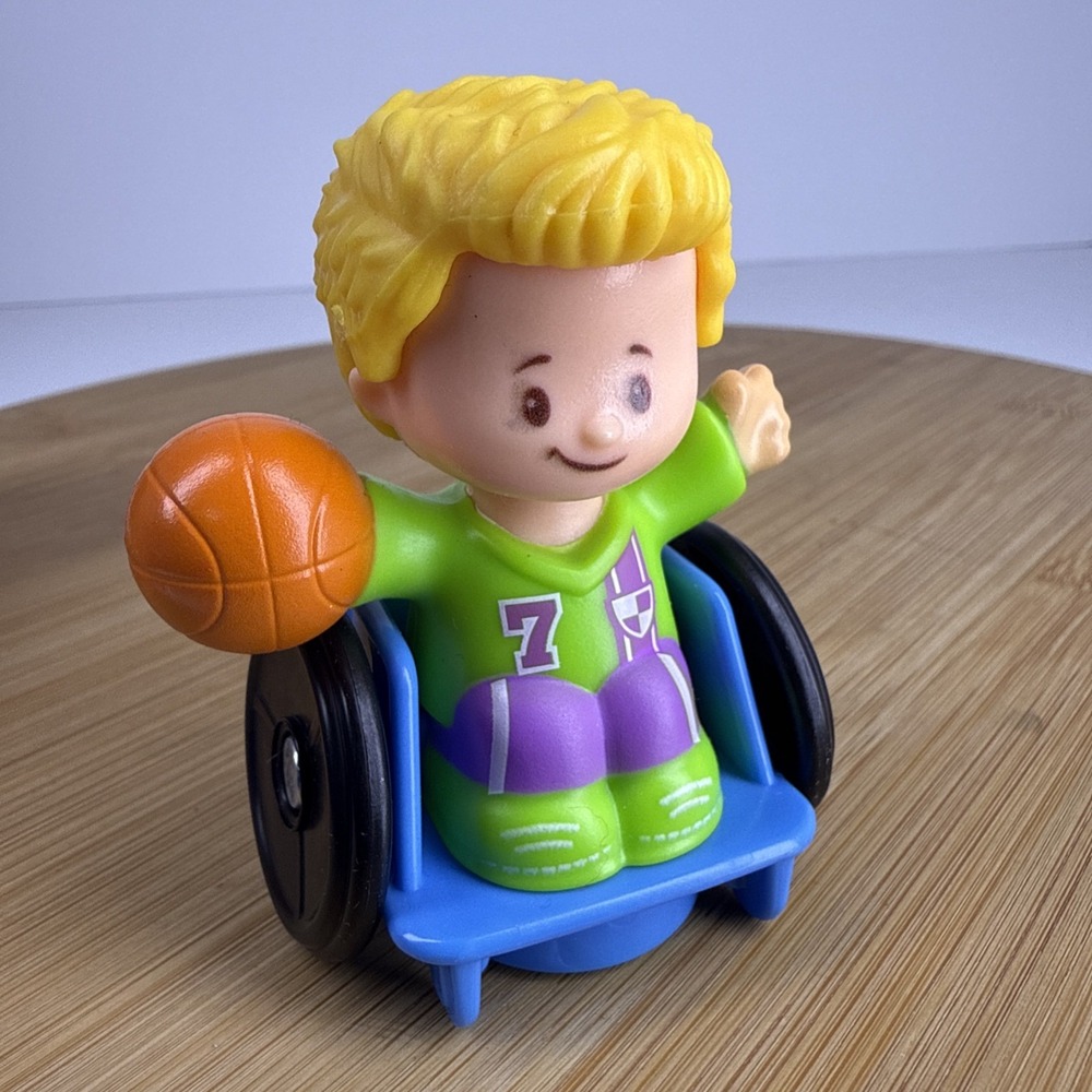 Fisher Price Little People Blonde Boy in Wheelchair Basketball School Bus Figure